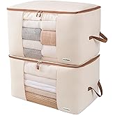 Chaos Cleared Canvas Storage Bags Designer Organizer for Comforters 2 Pack – Seasonal Storage for Pillows, Blankets, Linens & Garments – Foldable Design with Zip & Window, Moth-Proof Space Saver