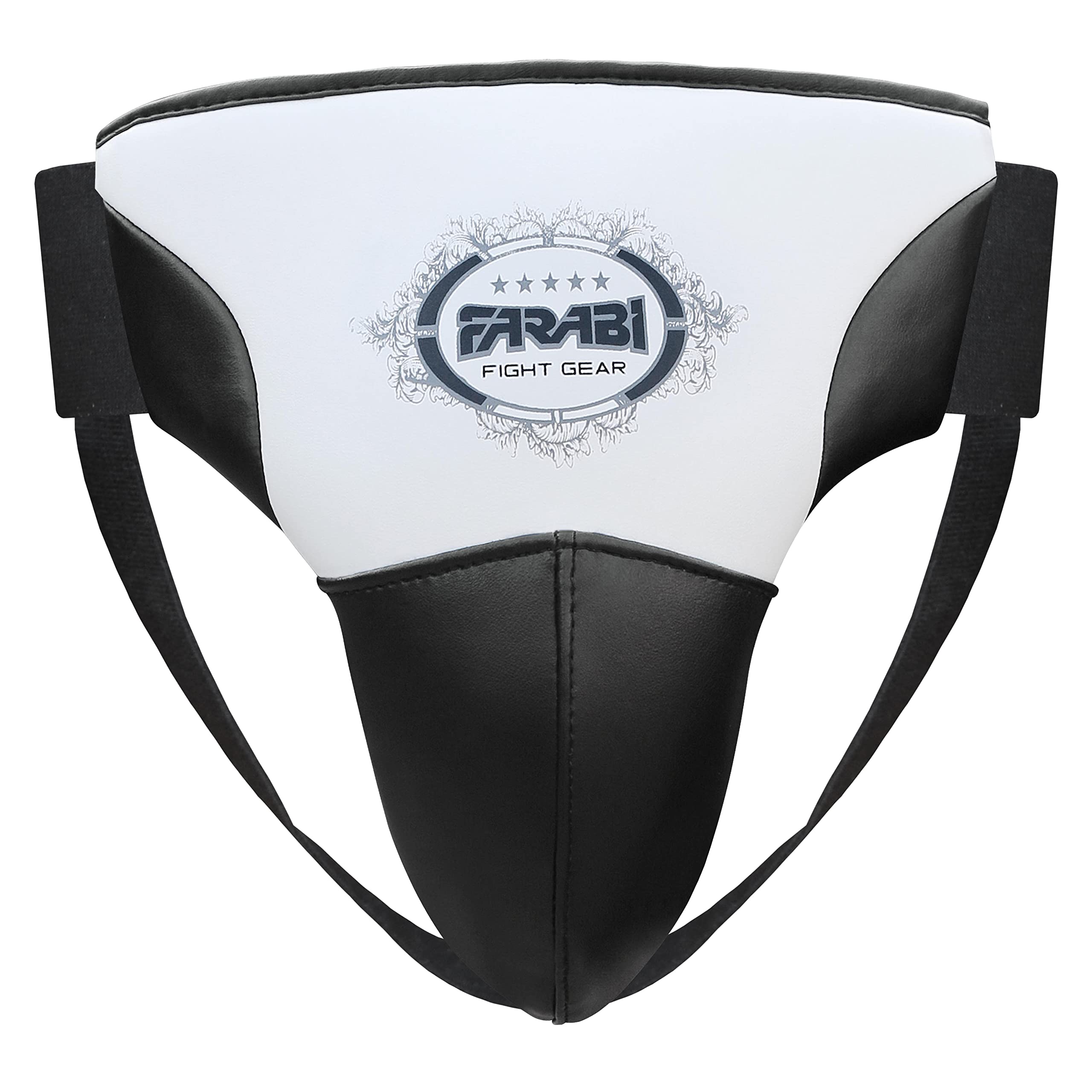 Farabi Sports Groin Guard boxing krav maga groin protector groin support Abdomen Guard Adult Abdominal Protector Muay thai (L/XL, Black/White)