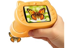 GMYGBY Handheld Digital Mini Microscope for Kids: 1000X 4K Portable Pocket 2.4" Screen Microscopes Toys STEM Electronic Learning Educational Science Kit 8-12 Birthday Gift 4 5 6 7 Year Old Boy Girl (Yellow)