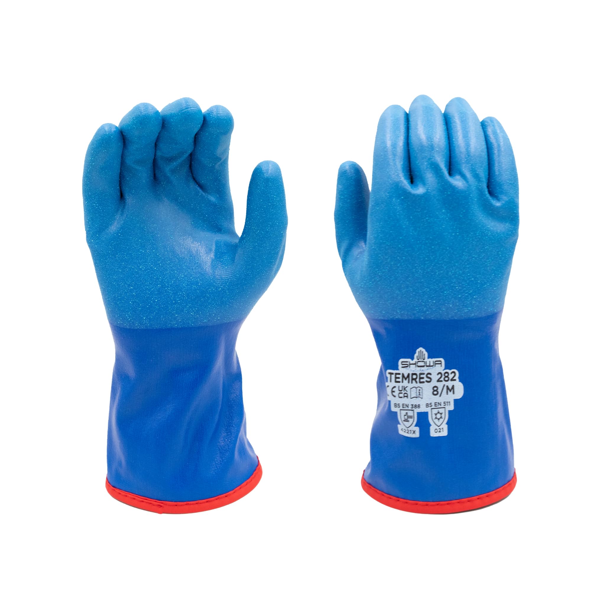 SHOWA TEMRES 282 Waterproof Insulated Winter Work Gloves, Breathable Polyurethane Coating, Thermal Fleece Liner, High-Grip for Hiking, Cold Storage, Ice Fishing, Outdoor Work, Blue, Medium, 12 pair Image