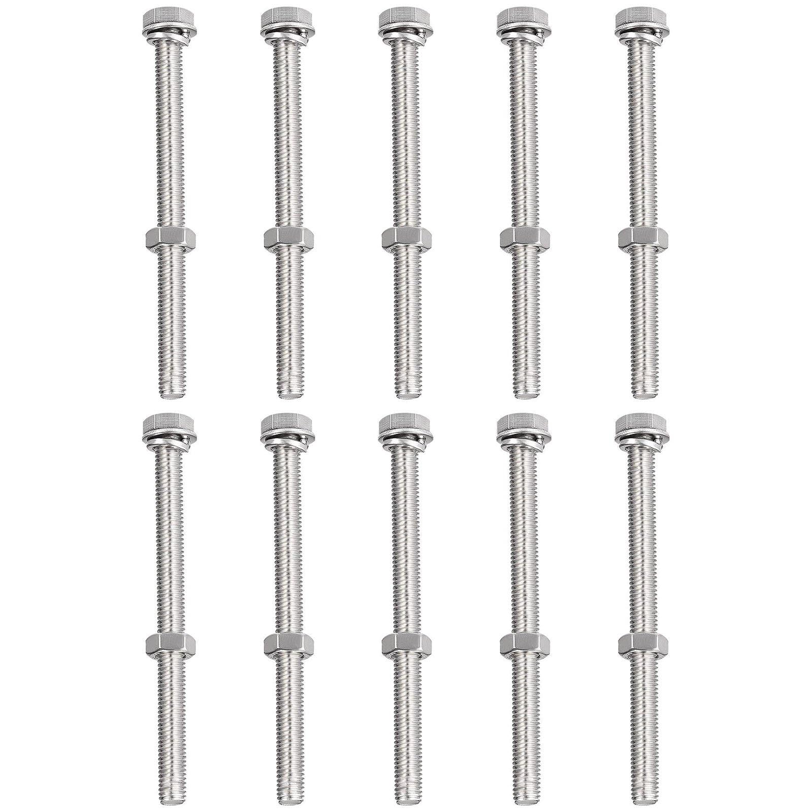 TA-VIGOR 10Pcs M8 x 100mm Hex Head Screws Bolts, Nuts, Flat & Lock Washers Kits, Fully Thread Hexagon Bolts, High Tensile Cap Screws for Metal Work, Automotive Machinery, Bike Motorcycles Repair