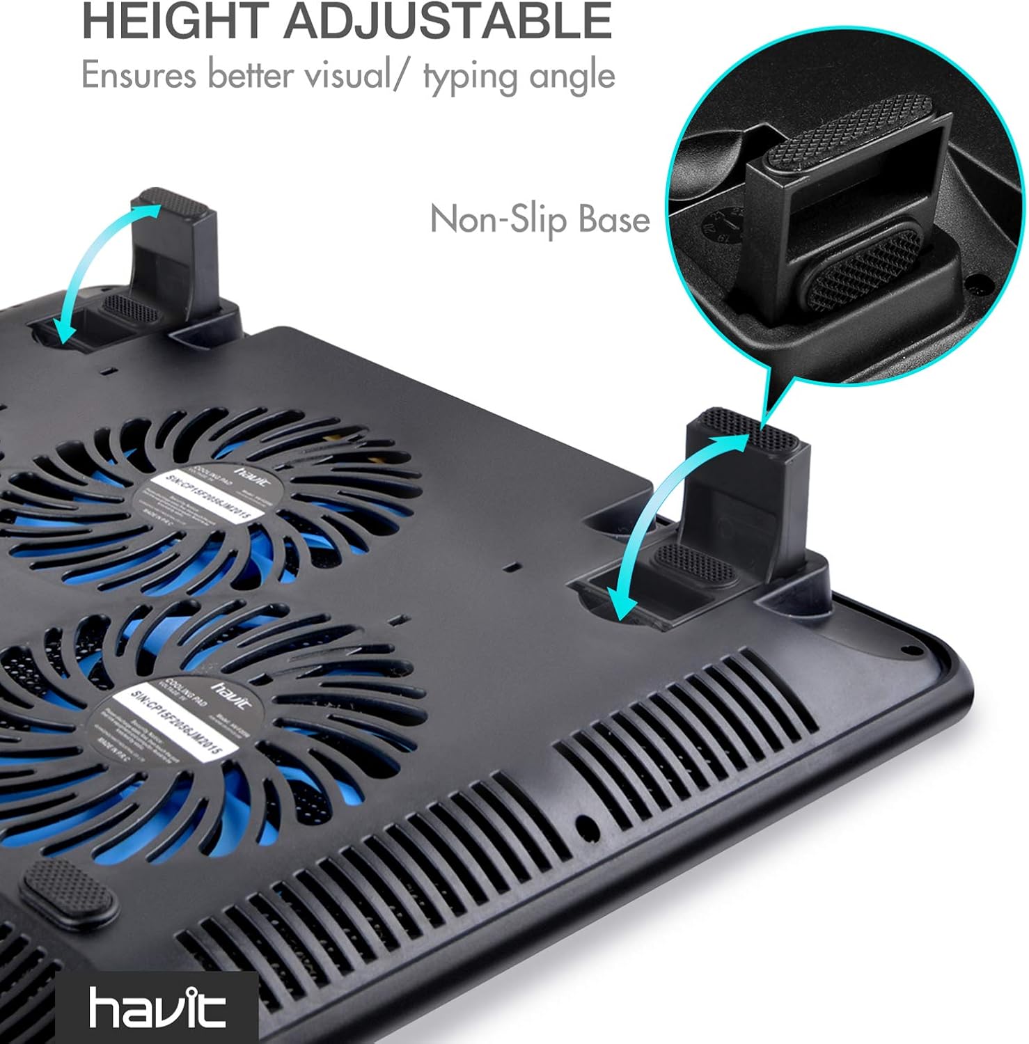 havit HV-F2056 15.6"-17" Laptop Cooler Cooling Pad - Slim Portable USB Powered (3 Fans), Black/Blue: Computers & Accessories