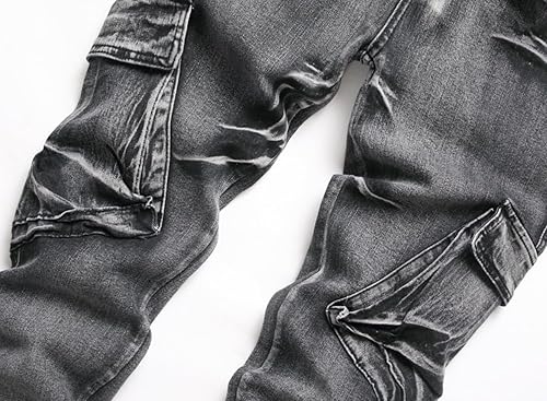 Skinny Cargo Ripped Jeans Mens Jeans Skinny Fit Stretch Grey Slim