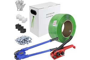 NVOYAJUAN Banding Strapping Kit with 5/8" x1000 ft Green Polyester (PET) Band 200 Metal Seals 200 Plastic Edge Protectors Ten