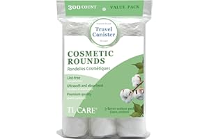 TL Care Cotton Rounds (300 Count) with Travel Canister - Lint-Free, Ultra Soft & Absorbent 3-Layer Cotton Pads for Face and M