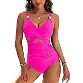 Blooming Jelly Womens One Piece Swimsuit Metal Modest Tummy Control Bathing Suit Slimming Full Coverage Mesh Swim Suits