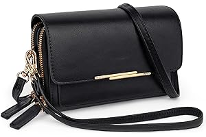 UTO Crossbody Purse for Women Vegan Leather Cellphone Bag 2 Shoulder Straps Double Zippers Multi-Pockets Wristlet Wallet CA
