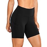 CRZ YOGA Women's Naked Feeling Light Running Shorts with Pockets 6'' - High Waisted Compression Gym Biker Shorts