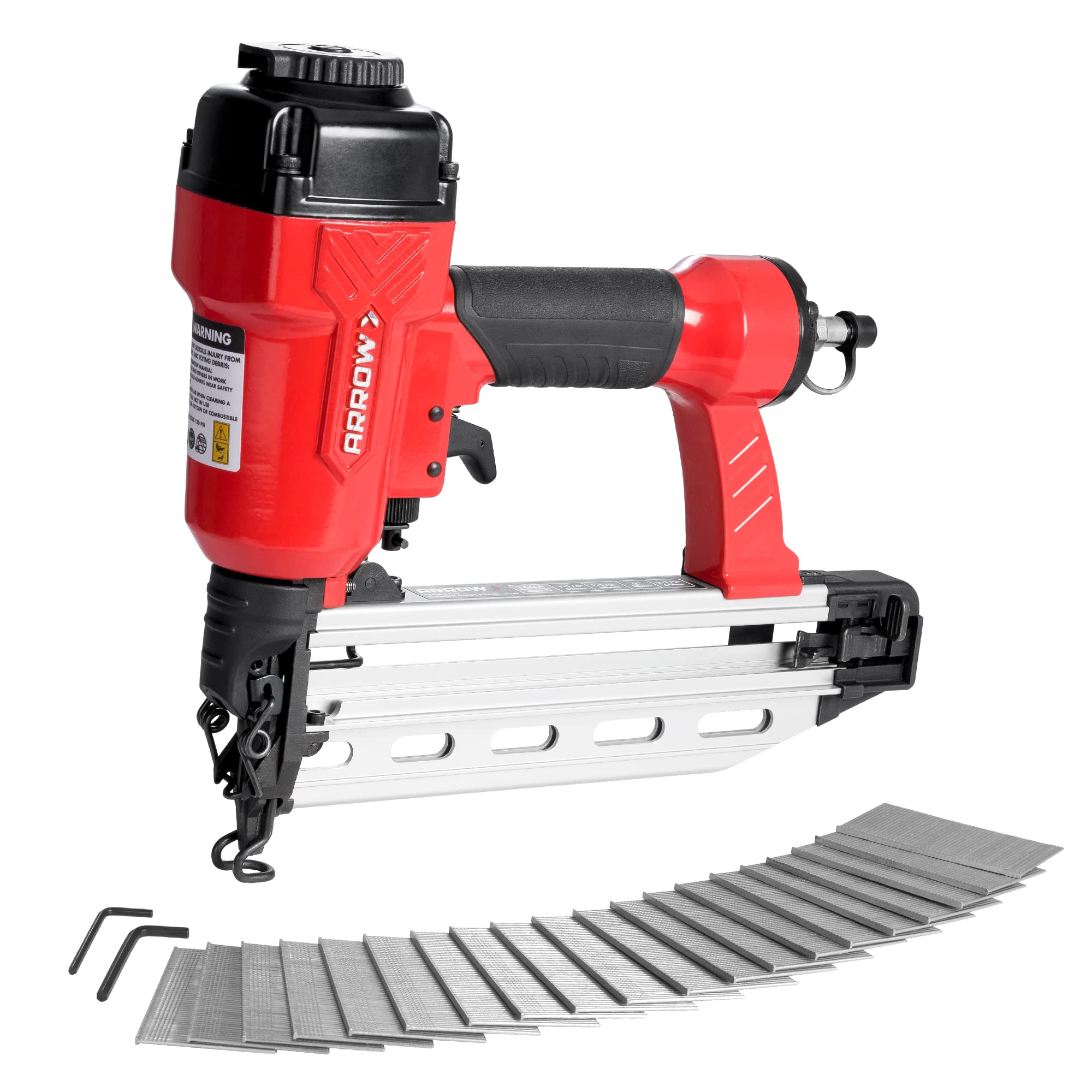 Photo 1 of ARROW Pneumatic 16 Gauge Finish Nailer with 1000 Pcs Nails, 16 GA Professional Straight Nail Gun Kit, Oil-free Design, Depth Adjustable, Dryfire-lockout, Fits 1-1/4-Inch to 2-1/2-Inch Finish Nails