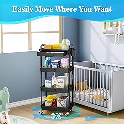 SUNALLY 4 Tier Rolling Utility Cart with