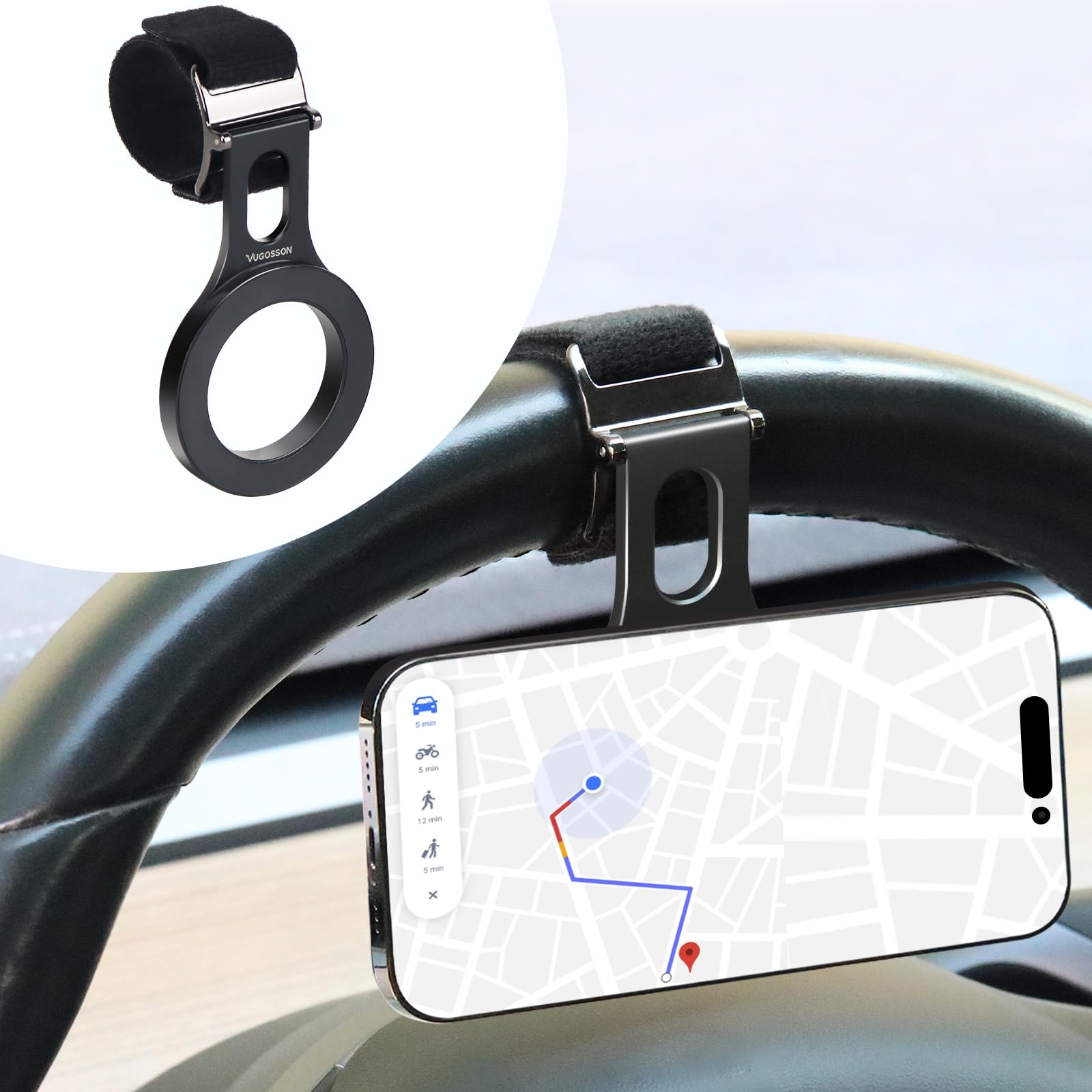 Photo 1 of Magnetic Phone Holder for Tesla, Steering Wheel Phone Mount for MagSafe Car Holder, Work on iPhone,Samsung and All Phones, Magnetic Ring Included (Black)