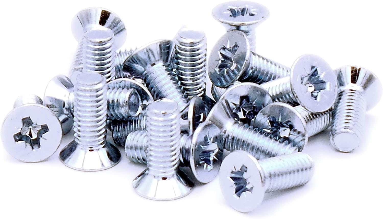 M6 (6mm x 16mm) Pozi Countersunk Machine Screw (Bolt) - Steel (Pack of 20), Silver, M6x16 - St(20)