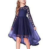 Arshiner Flower Girl Lace Tutu Dresses High Low Hem Long Sleeve Flowy Formal Party Wedding Dress