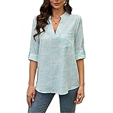 DUKAKII Women's Casual V-Neck Shirt Long Sleeve Button Work Tops Business Casual Summer Floral Tops