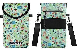 FVRYOG Neoprene Phone Sleeve Pouch Case Bag for Men Women w/Crossbody Strap/Neck Lanyard for iPhone 16/15 Plus, 16e