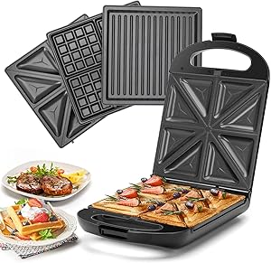 Taylor swoden - Bruno 3 in 1 Sandwichmaker, Waffeleisen, Backblech, 1200 W, für 4 Sandwiches, herausnehmbares Antihaft-Blech, 180° Wendung für schnelles und gleichmäßiges Backen, BPA-frei
