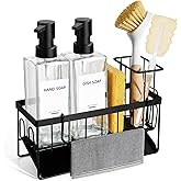 GMISUN Kitchen Soap Dispenser Set, 12 fl oz / 350 ml Dish Soap Dispensers with Sponge Holder, Customized Clear Glass Dish soap Dispenser for Kitchen, Modern Soap Dispensers Set Removable