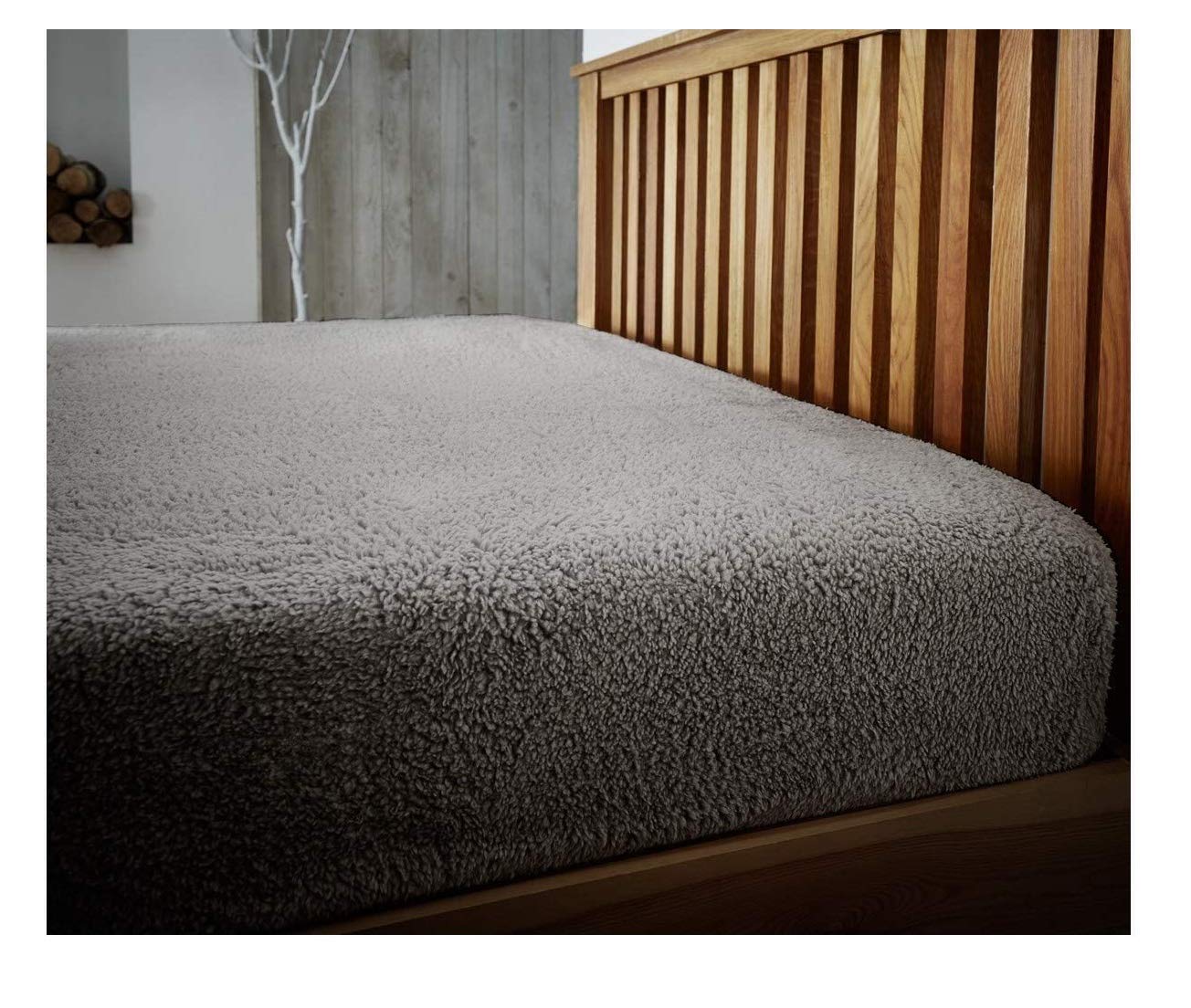 Glamptex Deep 30CM Teddy Bear Fur Sherpa Fleece Fitted Sheet, Single Double King Super (Charcoal Grey, Single)