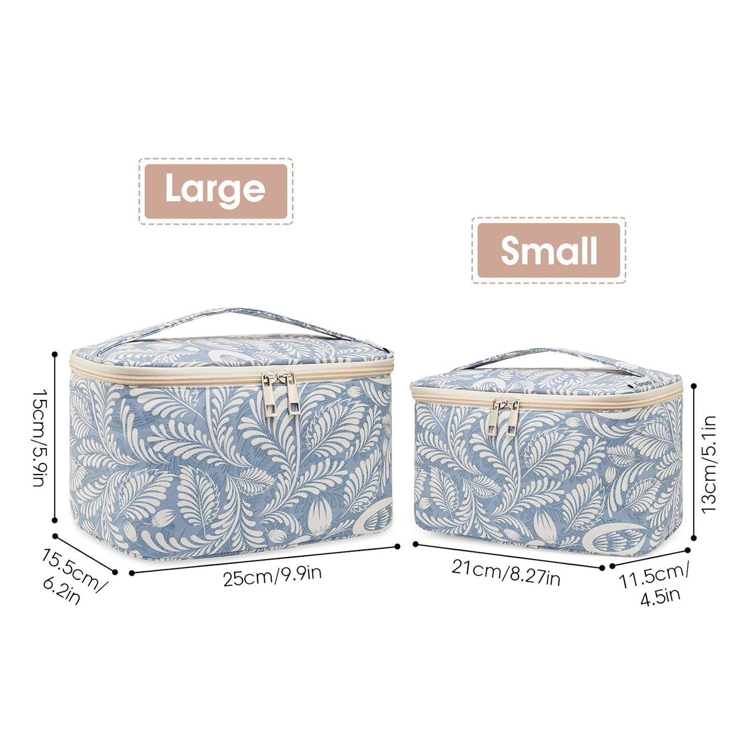 Travel Makeup Bag Large Cosmetic Bag Make up Case Organizer for Women and Girls (Large, Blue Leaf) : Beauty