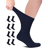 Hugh Ugoli Mens Cotton Diabetic Crew Socks, Edema Neuropathy,Non-Binding, Wide, Seamless Comfortable Size: M/L/XL, 8 Pairs