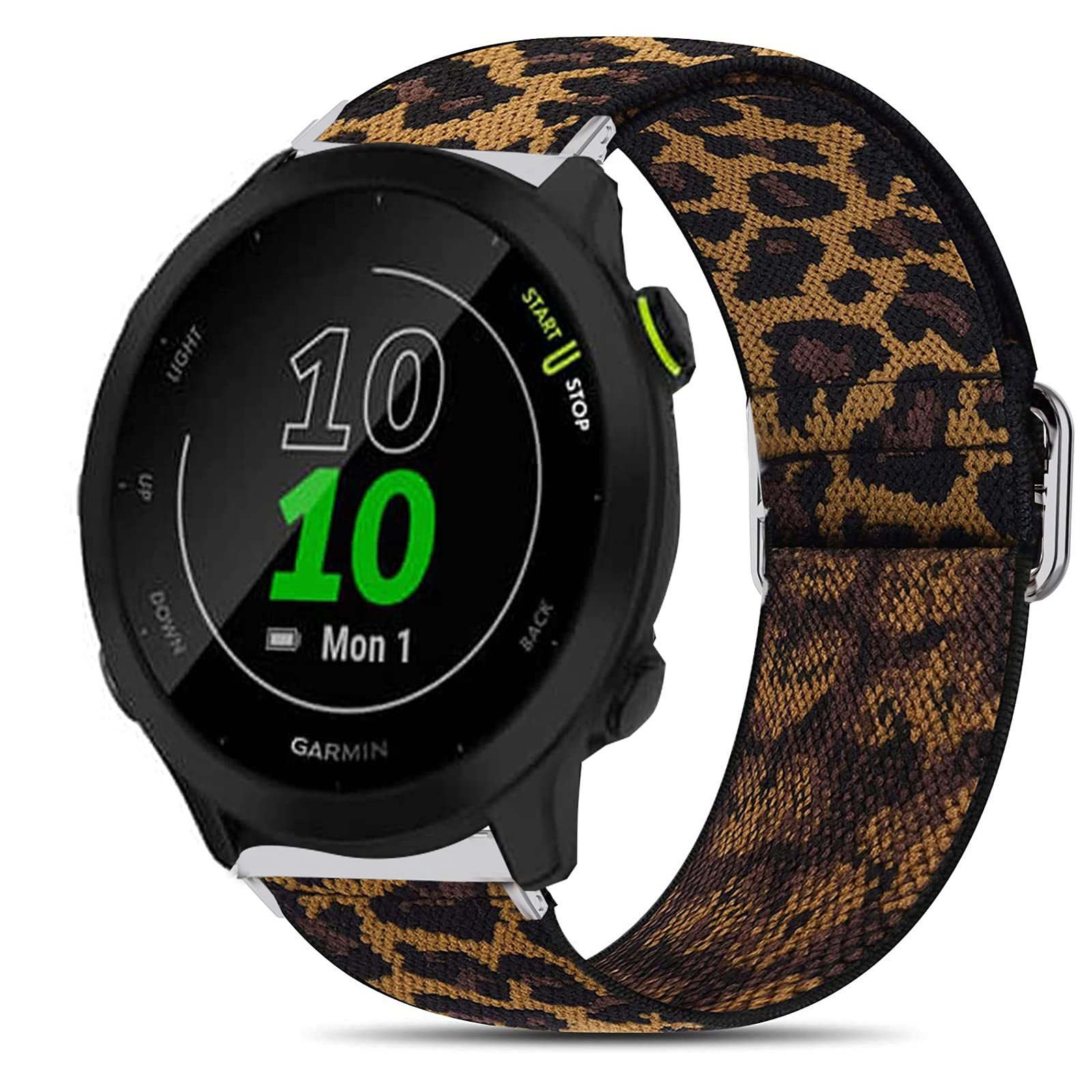 Giaogor Compatible for Garmin Forerunner 55 Band, Stretch Elastics Nylon Adjustable Replacement Strap Accessories Compatible for Garmin Forerunner 55 / Approach S42 / Approach S12 (Leopard)