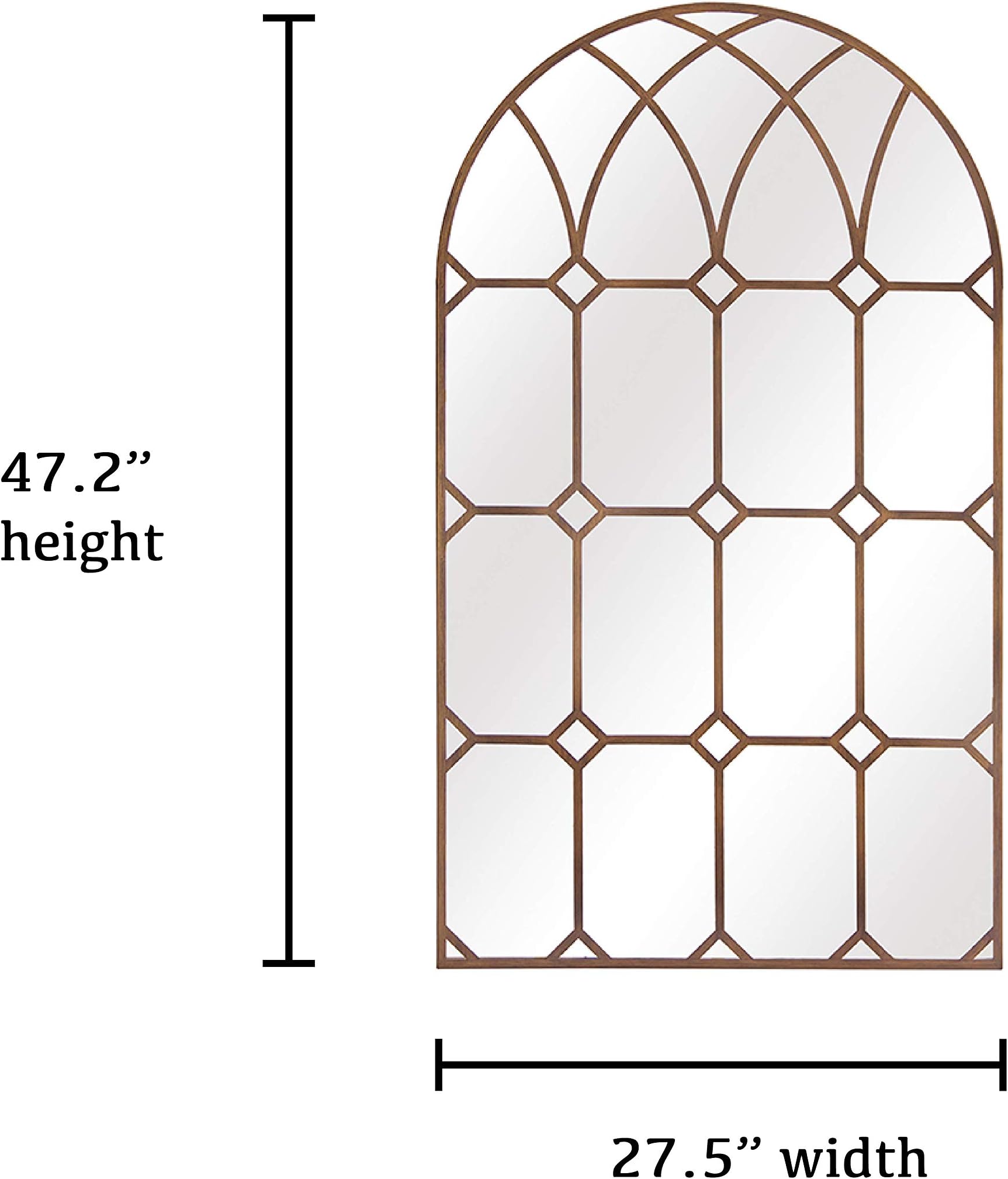 SBC Decor Cathedral Arched Pane Wall Mirror, 27.5 x 47.2 x 1, Bronze