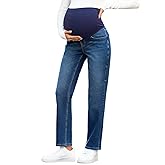 BLENCOT Women's Over The Belly Maternity Ankle Jeans Stretchy Denim Pregnancy Pants with Pockets