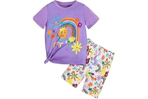 Ayzozuy Kid Girl Clothes Shorts Set 2 Piece Outfits Summer Casual Short Sleeve Top and Shorts Set for Girls 4-7