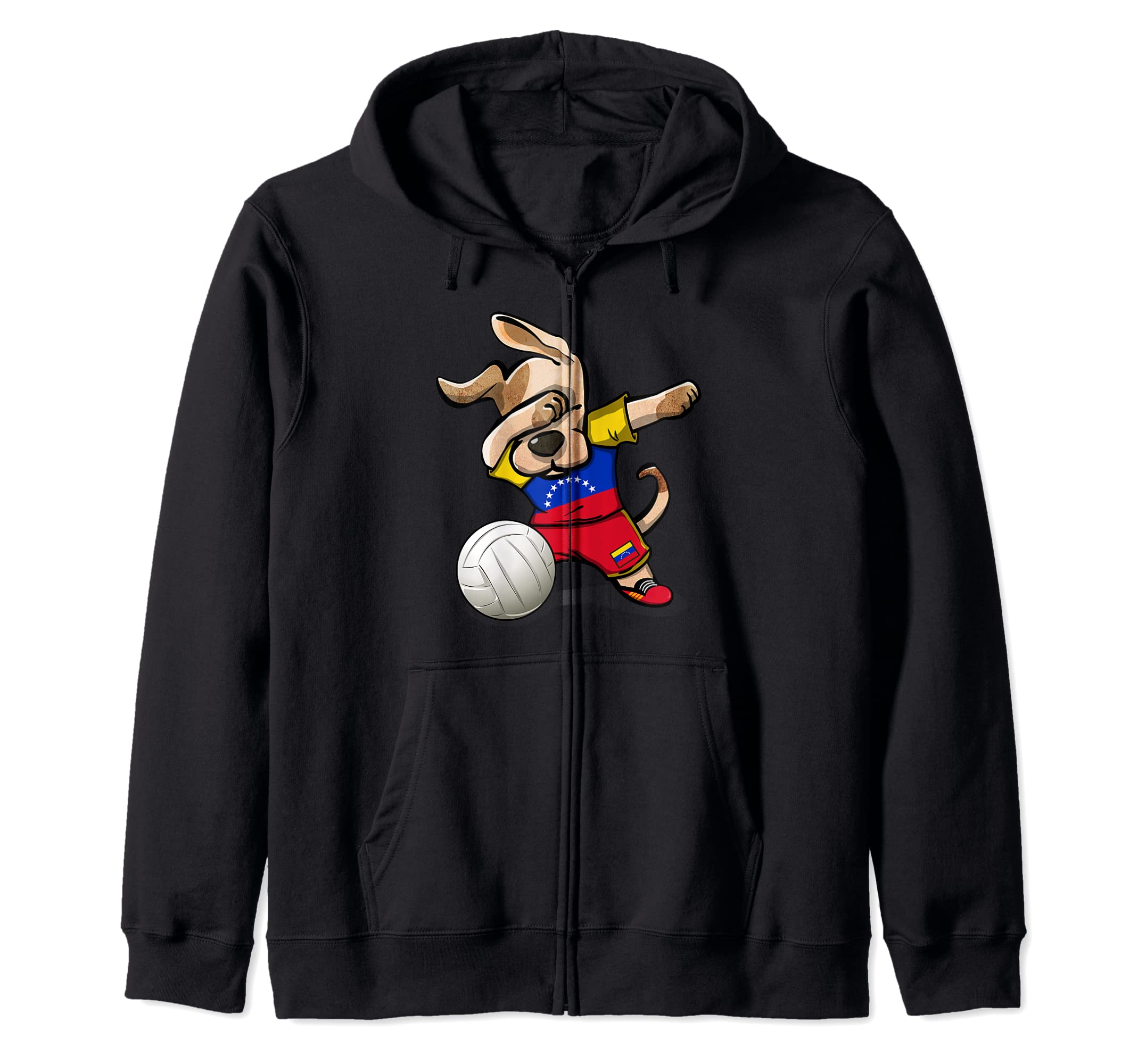 Dabbing Dog Proud Venezuela Volleyball Lover Venezuelan Flag Zip Hoodie