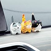 YGMONER Car Dashboard Cat Figurines – 1.9" Hand-Carved Wooden Gray Tabby, Ginger Cat & Tuxedo Cats with Nano Adhesive, Cute Mini Decor (3 pcs cat)