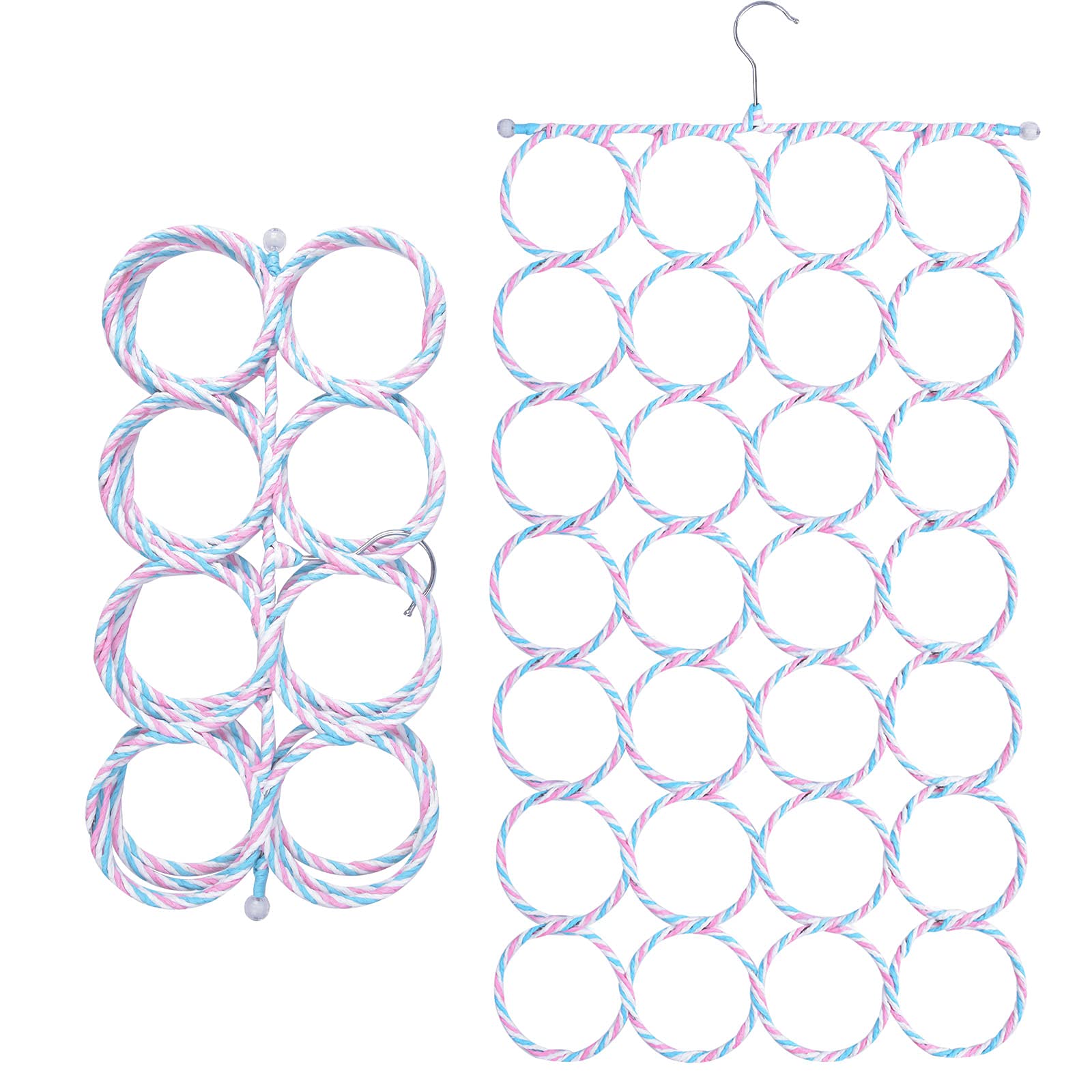 Pinsheng Scarf Hanger Holder Organizer, 28-Hole Foldable Complement Shawls Hangers, Ring Rope Slots Holder for storing Wraps, Shawl, Tie, Belt, Scarves, Socks, Multicolour