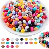 Kovict 300Pcs 12mm Silicone Lentil Beads, Silicone Spacer Beads for Necklace Bracelet Keychain Pens Craft(Multicolor mixed20)