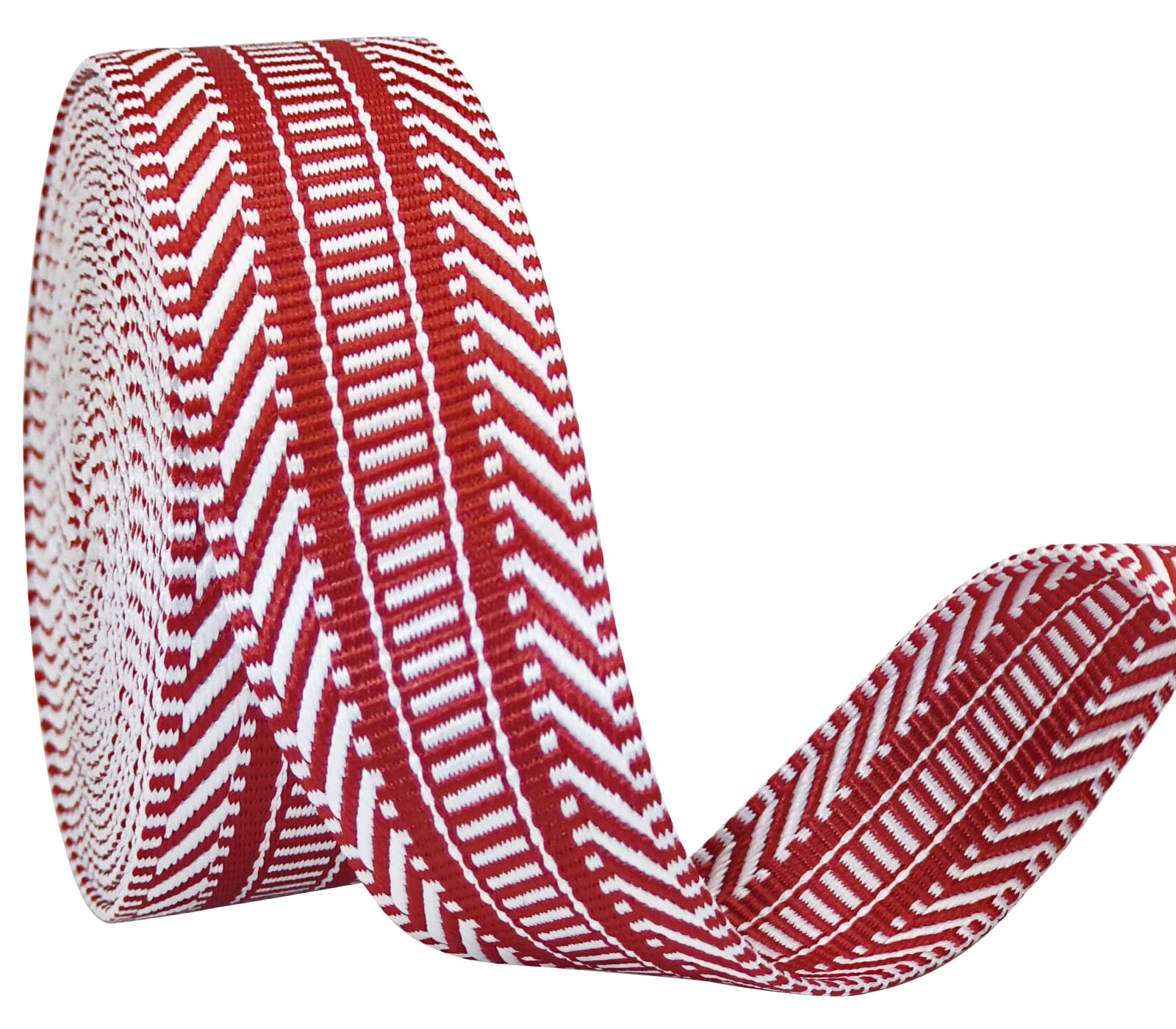 Photo 1 of 1.5 Inch Patterned Cotton Webbing Straps - 1 1/2 Inch 5 Yards Jacquard Fabric Ribbon Heavy Duty Straps for Bags Making,Harnesses,Backpack, Belts,Clothing,Sewing (T0660 Red&White)