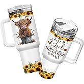 34HD Highland Cow Tumbler 40oz with Handle and Straw, Just A Girl Who Loves Cows Vacuum Insulated Travel Coffee Mug, Heifer Gifts for Girls & Women on Birthday and Mother's Day
