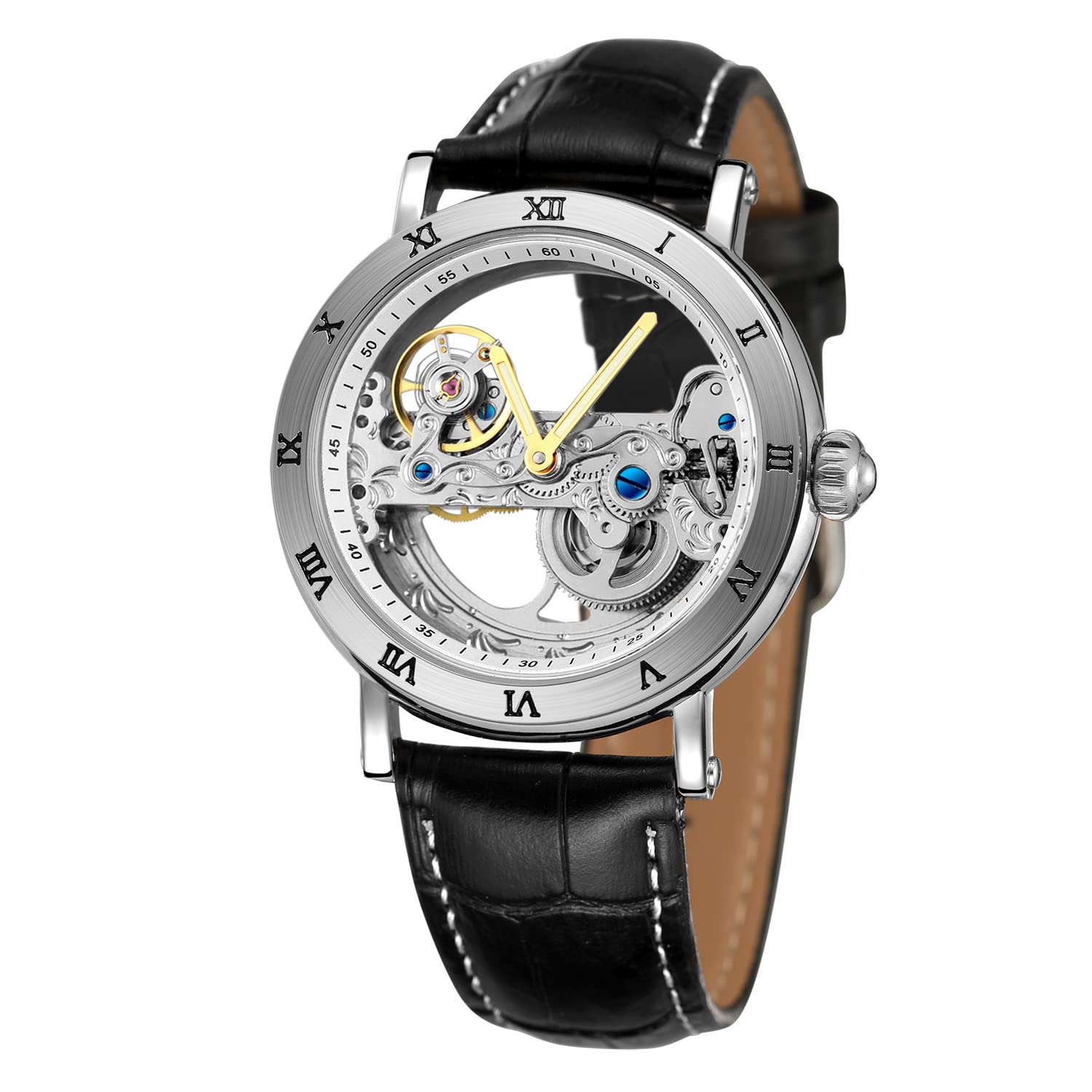 FORSINING Men's Fahionable Self-Winding Mechanical Skeleton Analog Display Wristwatch with Leather Straps