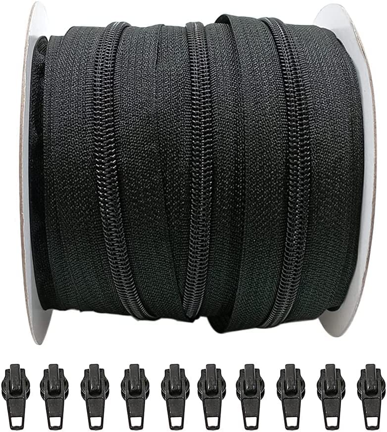 20 Meters Roll Continuous Zipper Nylon 3#, with 25 Auto Metal Sliders for Sewing, (20M, 332)