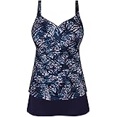 JINXUEER Plus Size Swimwear Floral Tankini Set Ruched Modest Two Piece Skirt Swimsuit for Women