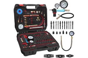 DUOYI Compression and Leakage Test Kit 46PCS Petrol & Diesel Engine Compression Tester Automotive Cylinder Leak Down Tester Kit with Dual Gauge Engine Compression Tester Kit for HDi, TDCi, Pumpe Duse Engine