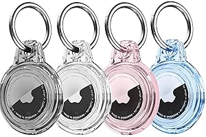 Mucuty 4 Pack Compatible with Apple AirTags Holder, Waterproof for AirTags Case with Air Tag Keychain,Clear Hard Cover for Luggage, Dog Collar, Cat, Car Keys -Black+White+Pink+Blue