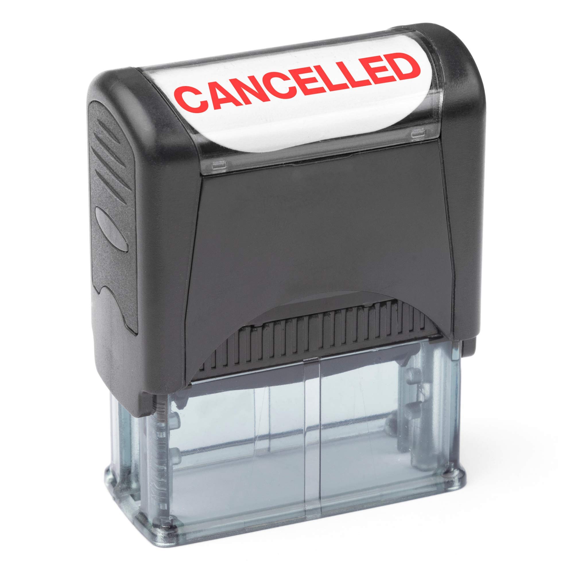 Self Inking Rubber Stamp, Refillable Red Ink Preinstalled - (9/16" x 1-1/2") (Cancelled)
