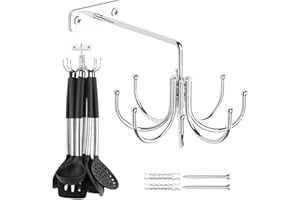 ZEDODIER Kitchen Cooking Utensil Holder, 360° Rotating Kitchen Hooks for Hanging Utensils, Heavy Duty Metal Utensil Rack with