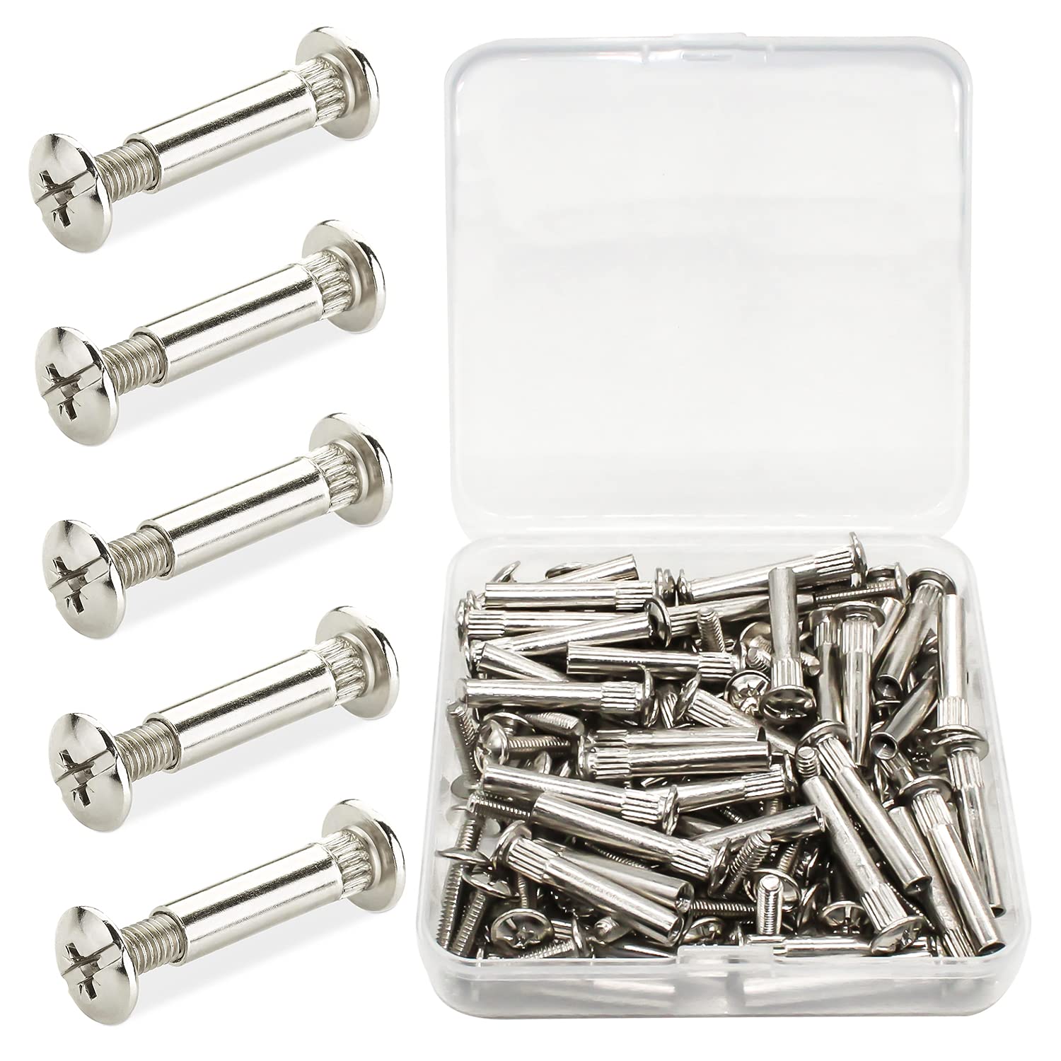 Connecting Screws Bolts Set M4 Door Handle Screws Nickel-Plated Steel Screw Connectors for Kitchen Cabinet Furniture Connector Fastener Attachment Bolts(50 pcs)