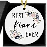 nvucamd Best Nani Ever Gifts Christmas Ceramic Ornaments Decor, Grandma Ornaments Gifts for Nani from Grandkids Grandson, Grandma Mothers Day Birthday Haning Ornament Decorations for Christmas Tree