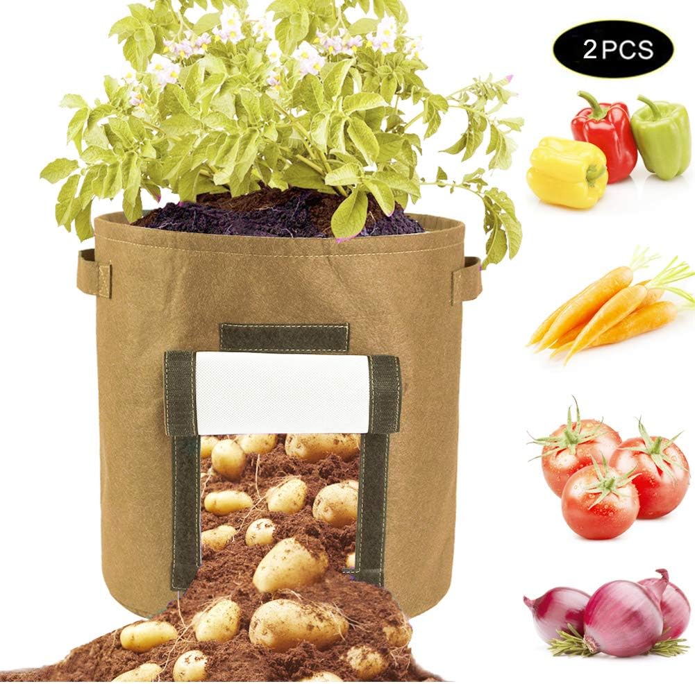 QCUTEP 2/4 Pcs Potato Grow Bags, Round Potato Planter Bags 15 Gallon Felt Plant Container with Flap Access and Handles