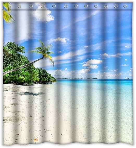 Amazon Com Homeshiny Blue Sky Beach Palm Tree Shower Curtain