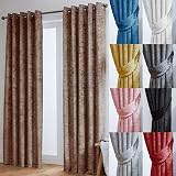 John Aird Crushed Velvet Eyelet Curtains Mocha 90x90 Pair