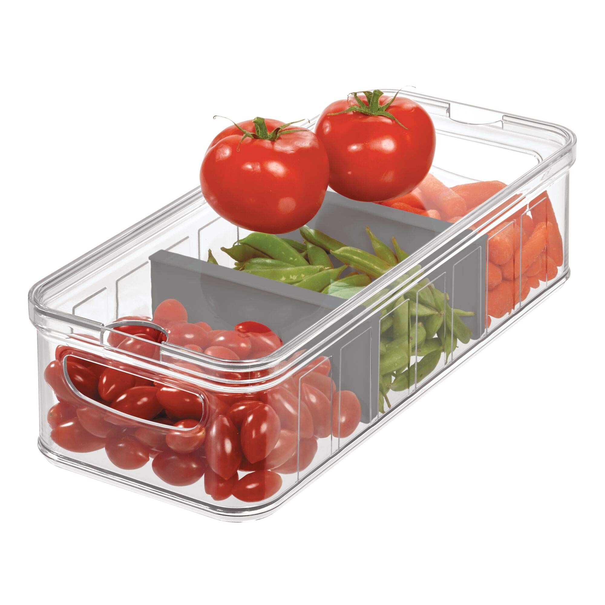 iDesign Recycled Plastic Crisp Large Divided Fruit and Vegetable Storage with Easy to Grip Integrated Handles Designed to Keep Food Fresh Longer, 14. 82