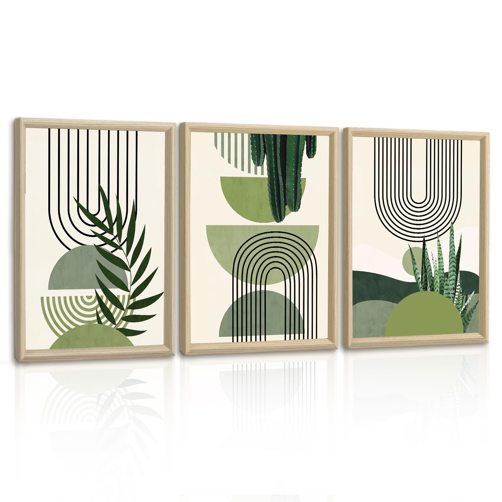 FajerminArt 3Pcs Framed Sage Green Canvas Wall Art, Boho Aesthetic Green Plant Wall Art Modern Home Decor Poster Canvas Painting Wall Decor for Bedroom Living Room Office Ready to Hang 30x40cmx3 Pcs