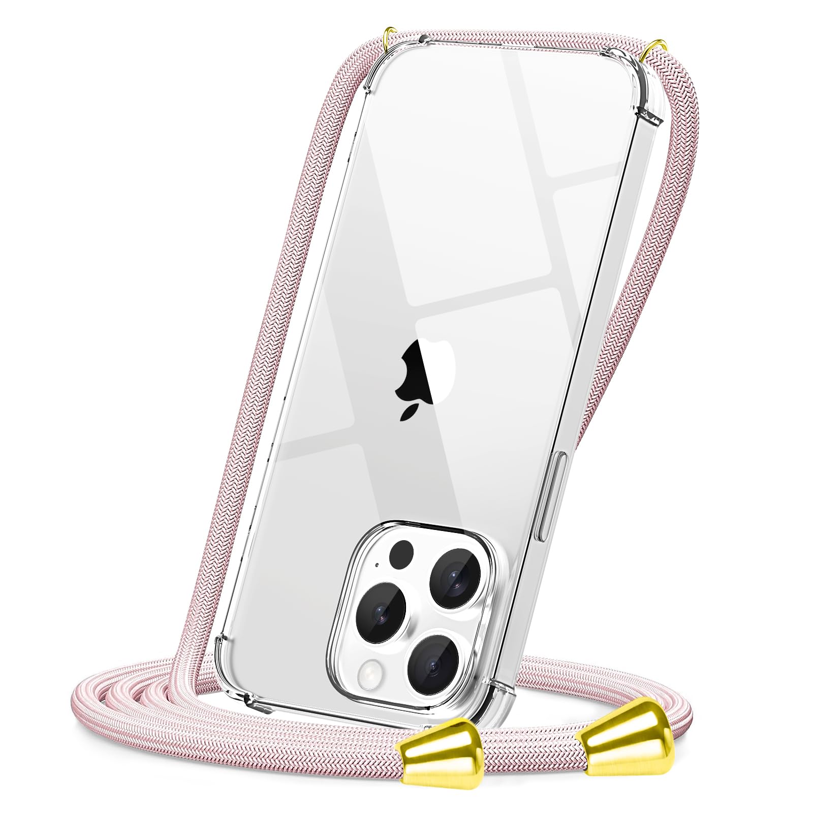 CAROKI Crossbody Case for iPhone 15 Pro, [Rose Gold Lanyard] HD Clear Soft TPU Flexible Protective Cover Compatible with iPhone 15 Pro, Adjustable Necklace Strap & Anti-Drop Cord - 6.1"
