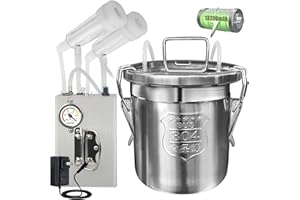 Hantop 6L Goat Milking Machine, Rechargeable Pulsation Speed Adjustable Vacuum Pump with Pressure Gauge, 304 Stainless Steel Bucket Goat Milker Machine (Pro Plus)